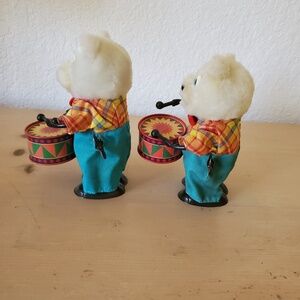Vintage  1960's 70's Very Cute Wind Up Drum Playing Plush Bear Bundle